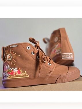 . Bangs Sunrise Mountain Tan Embroidered High Top Sneakers